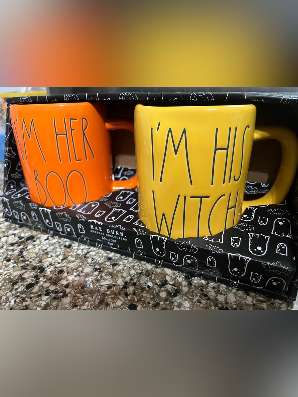 Rae Dunn I'm Her Boo / I'm His Witch Mug Set Orange & Yellow